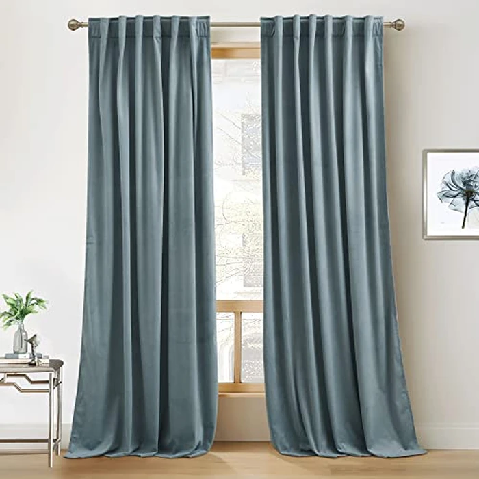 RYB HOME Stone Blue Velvet Curtains 94 inches, Back Tab Soft Fabric Room Darkening Thermal Insulated Luxurious Home Decor Curtains for Living Room Bedroom, W 52" x L 94", 2 Panels Set by RYB HOME - Used - Very Good condition - US$27.48