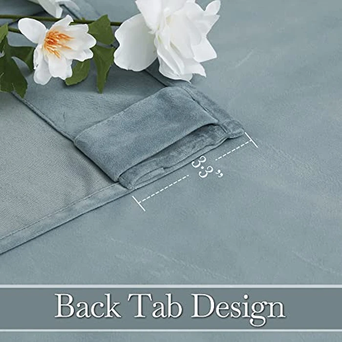RYB HOME Stone Blue Velvet Curtains 94 inches, Back Tab Soft Fabric Room Darkening Thermal Insulated Luxurious Home Decor Curtains for Living Room Bedroom, W 52" x L 94", 2 Panels Set by RYB HOME - Image 3