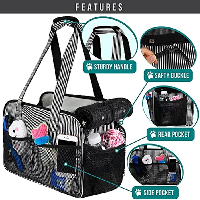 PetAmi Small Dog Purse Carrier, Soft-Sided Pet Carrier Bag with Pockets, Portable Puppy Cat Travel Handbag Tote, Airline Approved Breathable Mesh, Poop Bag Dispenser, Max 18 lbs, Stripe Black by PetAmi - Image 4