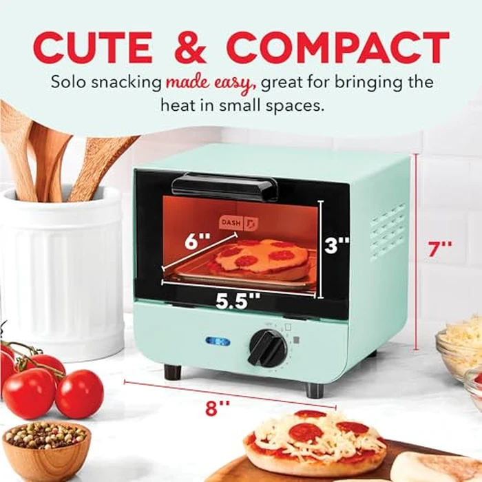 Dash Mini Toaster Oven - Sleek & Stylish - For Creative Homemade Treats - Compact, Space-Saving Design - adjustable temperature dial - Removable Baking Tray - Aqua by DASH - Image 2