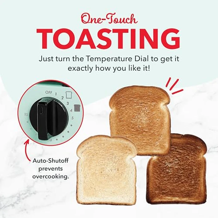 Dash Mini Toaster Oven - Sleek & Stylish - For Creative Homemade Treats - Compact, Space-Saving Design - adjustable temperature dial - Removable Baking Tray - Aqua by DASH - Image 4