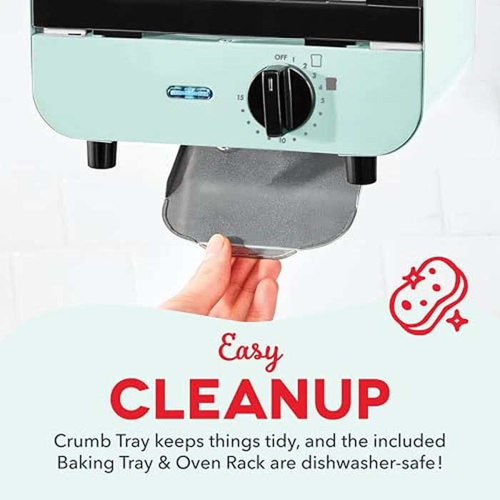 Dash Mini Toaster Oven - Sleek & Stylish - For Creative Homemade Treats - Compact, Space-Saving Design - adjustable temperature dial - Removable Baking Tray - Aqua by DASH - Image 6