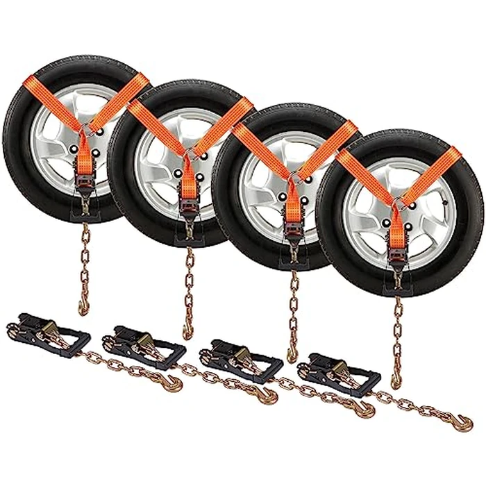 VEVOR - Car Tie Down with Chain Anchors, Loop Style, 2x120 Tire Straps 5000 lbs Working Load Breaking Strength with Heavy Duty Ratchets for Passenger Car ATV SUV UTV Truck 4 Pack by VEVOR - Used - Very Good condition - CA$74.39