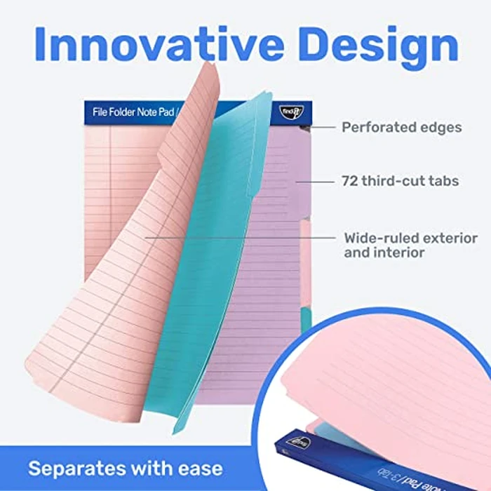 Find It File Folder Notepad - Pack of 72-9.5 x 12.5 Inch Notebook Organizer Folders for Filing, Document, and Clipboard Organization - Pastel by Find It - Image 3