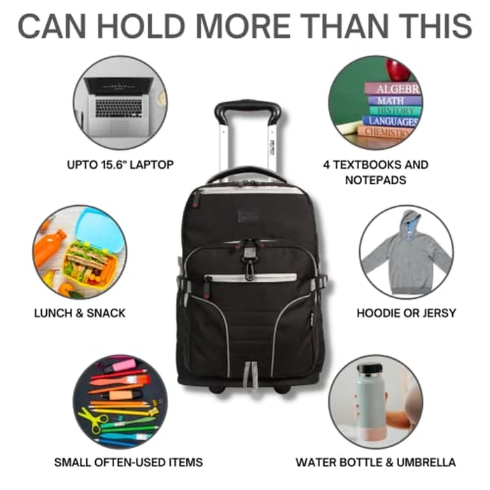 J World Lunar Rolling Backpack. Laptop Bag With Wheels. Wheeled Carry-On Travel Luggage, Black by J World New York - Image 3