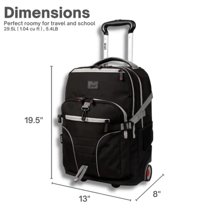 J World Lunar Rolling Backpack. Laptop Bag With Wheels. Wheeled Carry-On Travel Luggage, Black by J World New York - Image 4