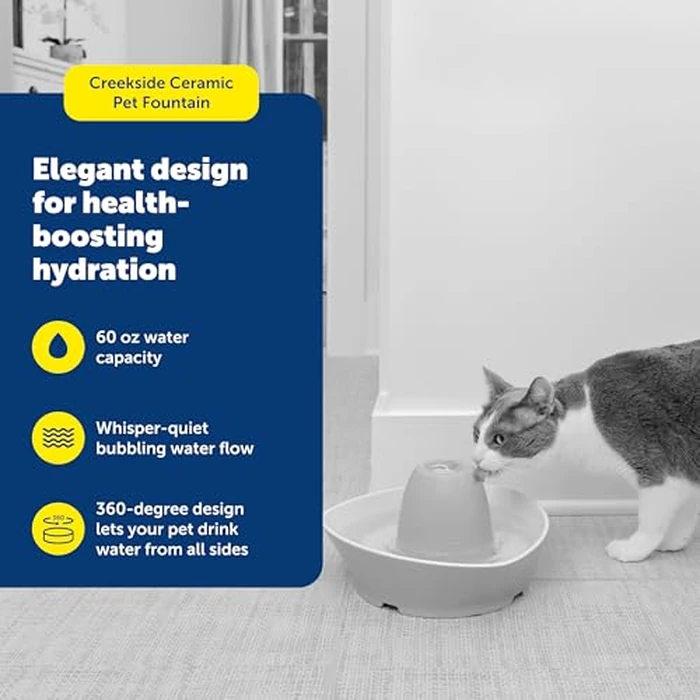 PetSafe Ceramic Pet Fountain - for Cats and Small Dogs - 60 Oz Water Capacity - Whisper-Quiet Water Flow - Great for Shy or Timid Pets - Fresh, Filtered Water by PetSafe - Image 3