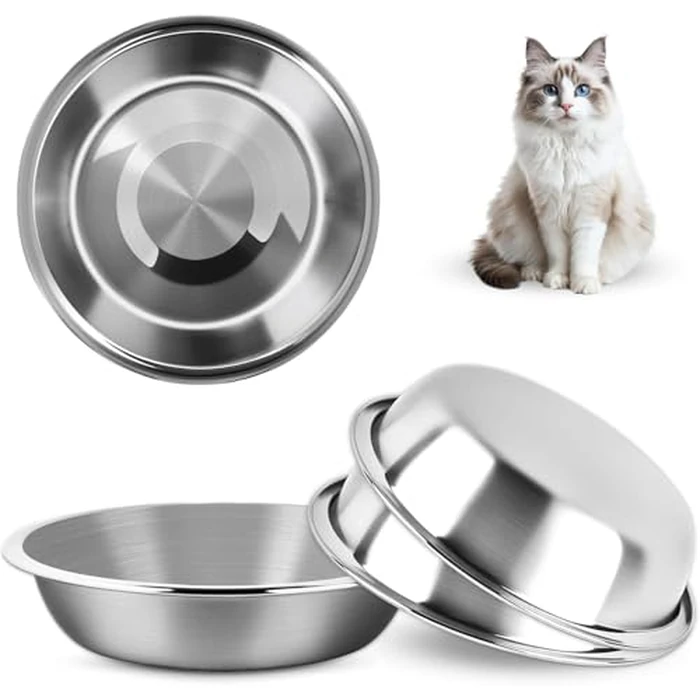 Stainless Steel Cat Food Bowls, 3Pcs Metal Cats Feed Bowl, 5.5inch Food Plate Pet Feeding Plate Replacement for Small Cat Dog by KDSOM - Used - Like New condition - CA$11.23
