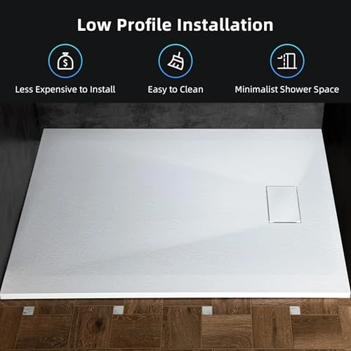 WOODBRIDGE 47.25 in L x 35.4 in W Zero Threshold End Drain Shower Base with Reversible Drain Placement, Matching Decorative Plate and Tile Flange, Wheel Chair Access, Low Profile, White by WOODBRIDGE - Image 6