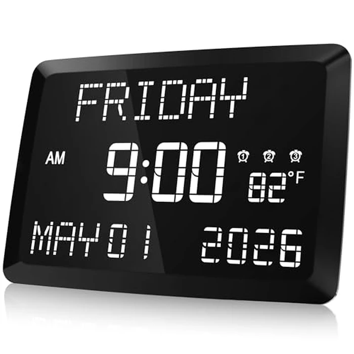Raynic Digital Clock, 11.5" Large Display Calendar Clock with Day and Date, Indoor Temperature, Adjustable Brightness, Snooze,12/24H, DST for Home, Office, Elderly by Raynic - Image 1