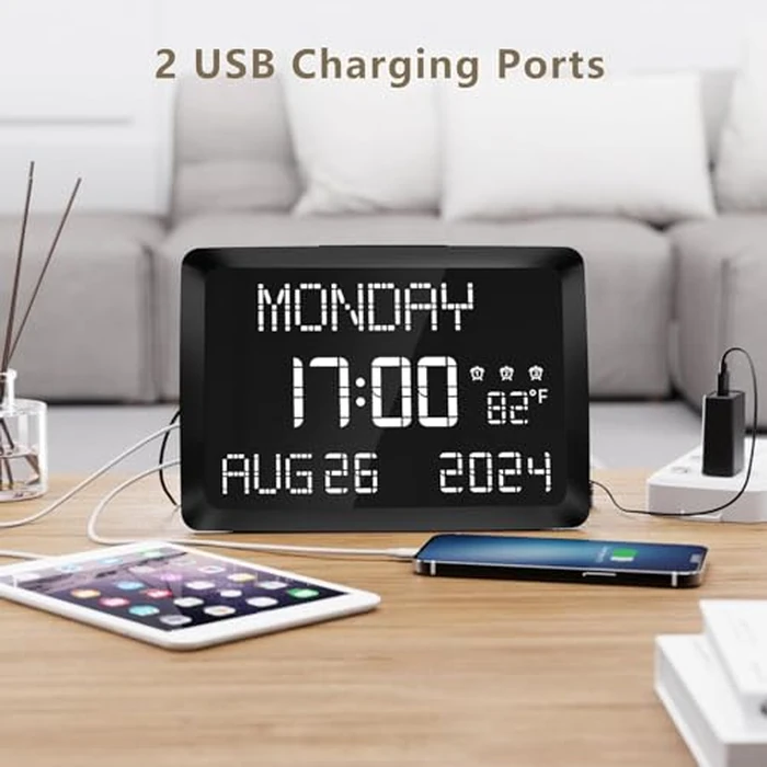 Raynic Digital Clock, 11.5" Large Display Calendar Clock with Day and Date, Indoor Temperature, Adjustable Brightness, Snooze,12/24H, DST for Home, Office, Elderly by Raynic - Image 4