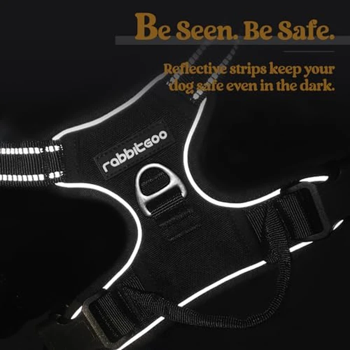 rabbitgoo Dog Harness No Pull with 2 Leash Clips, Adjustable Soft Padded, Reflective Oxford No Choke Pet Vest with Easy Control Handle for Large Dogs, Black, L by rabbitgoo - Image 7