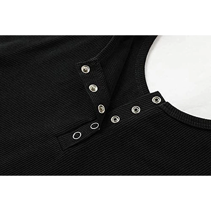 Deerludie & T Womens Scoop Neck Button Down Tank Tops Low Cut Solid Sexy Summer Sleeveless Basic Ribbed Tees Shirts B-Black L by Deerludie & T - Image 3