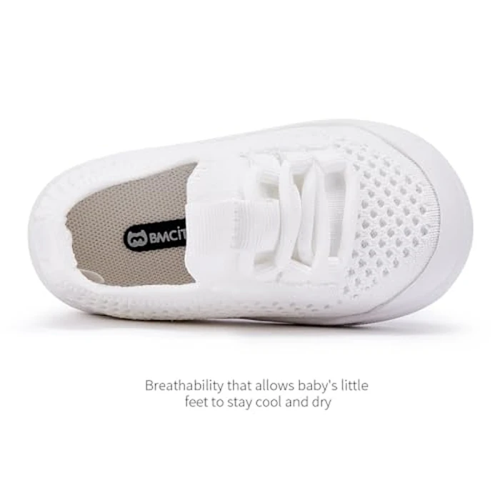 BMCiTYBM Baby Shoes Boys Girls Barefoot First Walking Shoes Breathable Mesh Walker Sneakers Tennis Outdoor Indoor Slip On 18-24 Months Toddler White Size 6 Toddler by BMCiTYBM - Image 3
