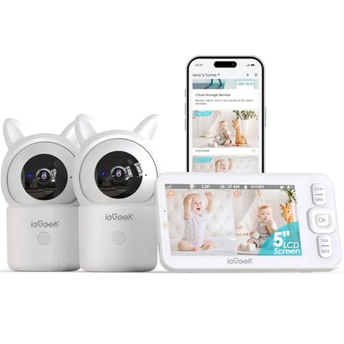 ieGeek Baby Monitor 2 Cameras with 5" 720P Split Screen,HD Night Vision,Auto Tracking&Crying Dectetion,2-Way Talk,Temperature&Humidity Sensor,WiFi Baby Monitor with Smartphone App by ieGeek - Image 2