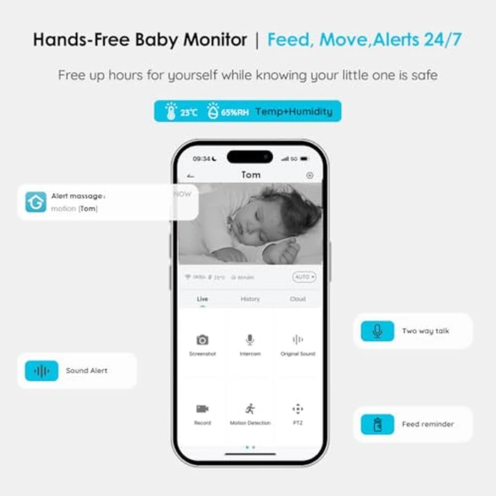 ieGeek Baby Monitor 2 Cameras with 5" 720P Split Screen,HD Night Vision,Auto Tracking&Crying Dectetion,2-Way Talk,Temperature&Humidity Sensor,WiFi Baby Monitor with Smartphone App by ieGeek - Image 4