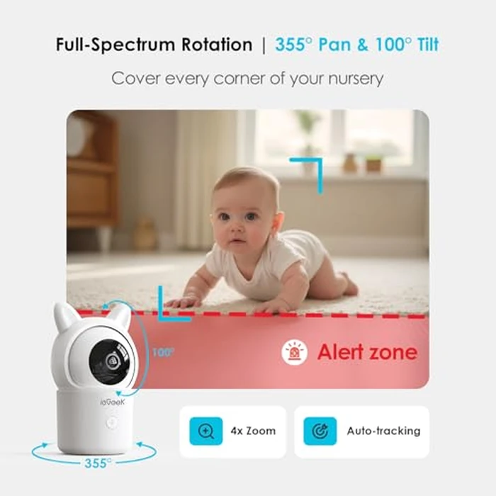 ieGeek Baby Monitor 2 Cameras with 5" 720P Split Screen,HD Night Vision,Auto Tracking&Crying Dectetion,2-Way Talk,Temperature&Humidity Sensor,WiFi Baby Monitor with Smartphone App by ieGeek - Image 5