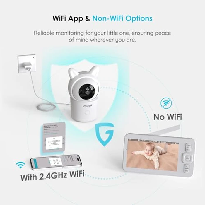 ieGeek Baby Monitor 2 Cameras with 5" 720P Split Screen,HD Night Vision,Auto Tracking&Crying Dectetion,2-Way Talk,Temperature&Humidity Sensor,WiFi Baby Monitor with Smartphone App by ieGeek - Image 7
