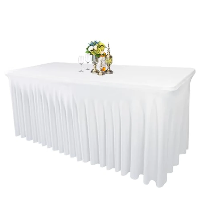48" L x 24" W x 30" H | White 1 Pack Spandex Fitted Table Skirt for Rectangle Tables | 48-Inch Stretch Table Cloth | Ideal for Trade Shows, Banquets, Restaurants, Parties, Events by Yoquare - Used - Good condition - CA$28.14