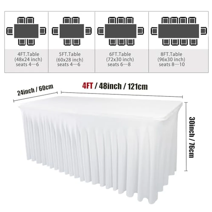 48" L x 24" W x 30" H | White 1 Pack Spandex Fitted Table Skirt for Rectangle Tables | 48-Inch Stretch Table Cloth | Ideal for Trade Shows, Banquets, Restaurants, Parties, Events by Yoquare - Image 2