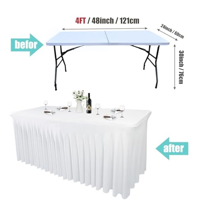 48" L x 24" W x 30" H | White 1 Pack Spandex Fitted Table Skirt for Rectangle Tables | 48-Inch Stretch Table Cloth | Ideal for Trade Shows, Banquets, Restaurants, Parties, Events by Yoquare - Image 3