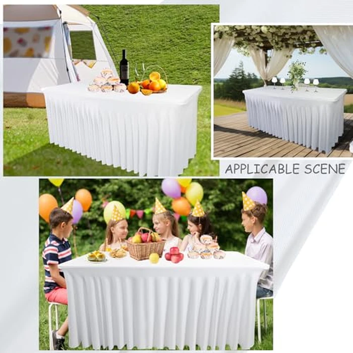48" L x 24" W x 30" H | White 1 Pack Spandex Fitted Table Skirt for Rectangle Tables | 48-Inch Stretch Table Cloth | Ideal for Trade Shows, Banquets, Restaurants, Parties, Events by Yoquare - Image 6