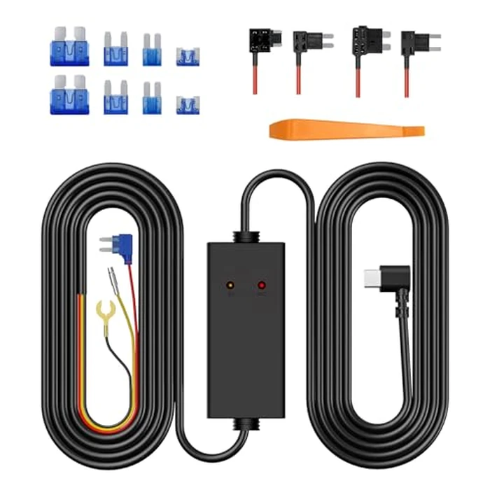 E-YEEGER 11.5ft Type-C Dash Cam Hardwire Kit (V5F), 12V-24V to5V 3A Car Dashboard Cam Charger Power Cable with 4 Fuse Taps, Low Voltage Protection for V100、V100Pro、S50 by E-YEEGER - Image 1
