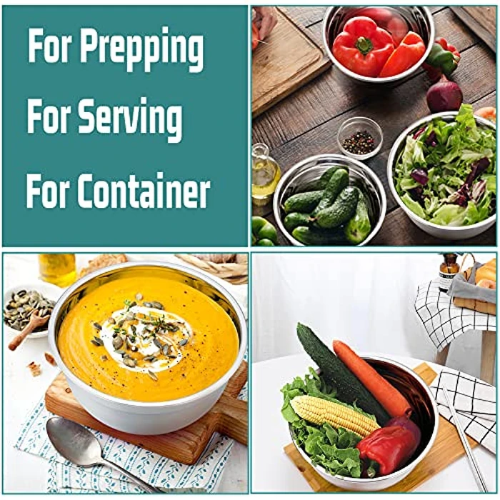 P&P CHEF Mixing Bowls With Lids, Set of 6, Stainless Steel Nesting Mixing Bowls & Fitting Lids & Non-Slip Silicone Bottom, Ideal for Mixing, Storing, Size 0.7/1/1.5/2.5/3/4.6 Qt, Multicolor by P&P CHEF - Image 4