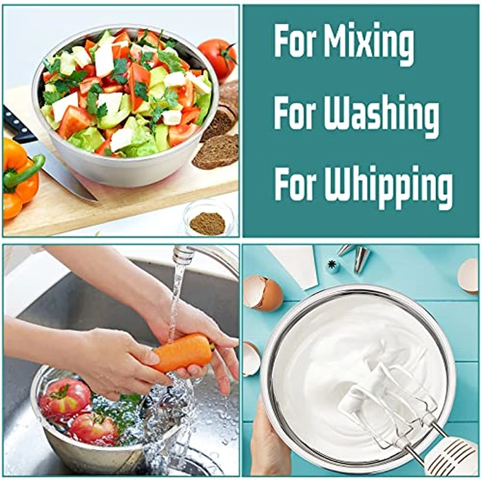 P&P CHEF Mixing Bowls With Lids, Set of 6, Stainless Steel Nesting Mixing Bowls & Fitting Lids & Non-Slip Silicone Bottom, Ideal for Mixing, Storing, Size 0.7/1/1.5/2.5/3/4.6 Qt, Multicolor by P&P CHEF - Image 5