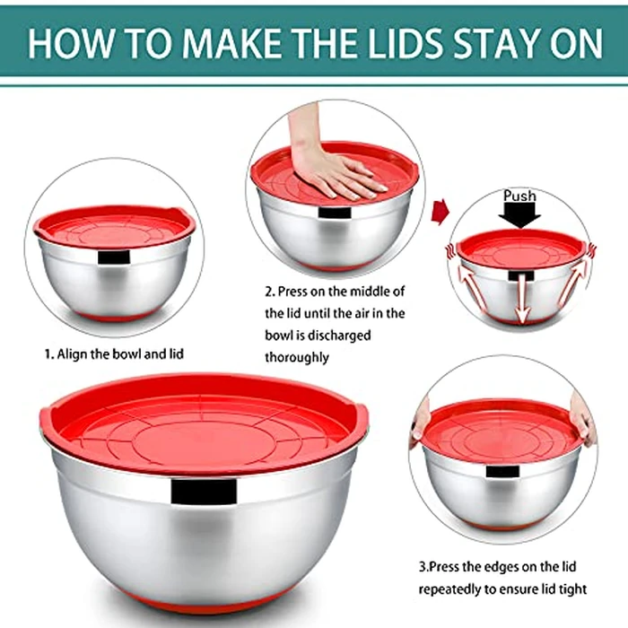 P&P CHEF Mixing Bowls With Lids, Set of 6, Stainless Steel Nesting Mixing Bowls & Fitting Lids & Non-Slip Silicone Bottom, Ideal for Mixing, Storing, Size 0.7/1/1.5/2.5/3/4.6 Qt, Multicolor by P&P CHEF - Image 7