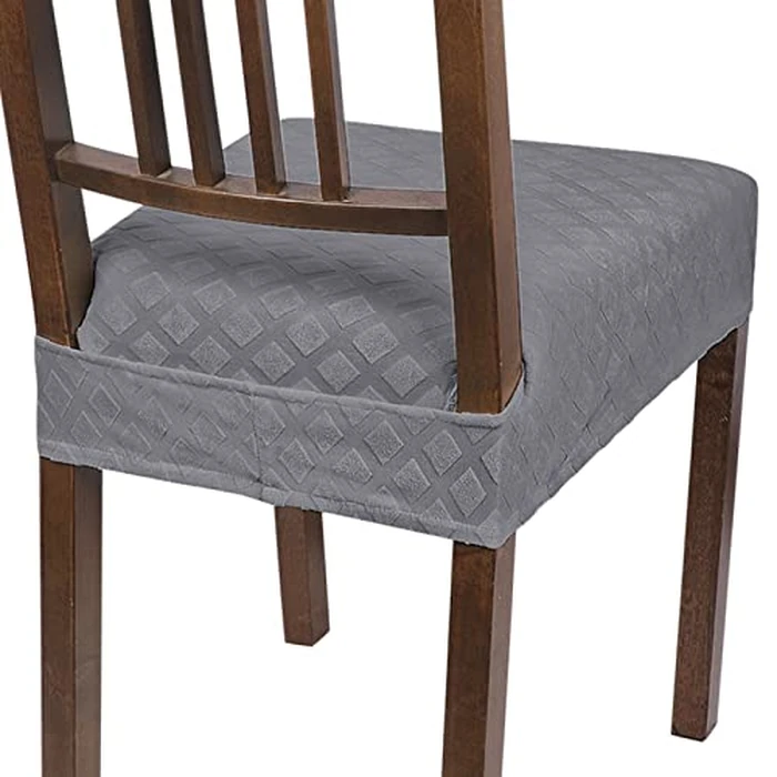 SearchI Stretch Dining Chair Seat Covers Set of 6, Soft Removable Washable Seat Covers for Dining Chairs, Dining Room Seat Cover Slipcover Protector (Rear-Covered, Grey Diamond Jacquard) by SearchI - Image 1