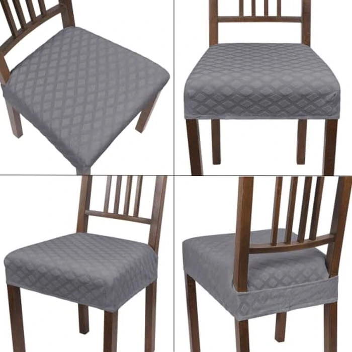SearchI Stretch Dining Chair Seat Covers Set of 6, Soft Removable Washable Seat Covers for Dining Chairs, Dining Room Seat Cover Slipcover Protector (Rear-Covered, Grey Diamond Jacquard) by SearchI - Image 6