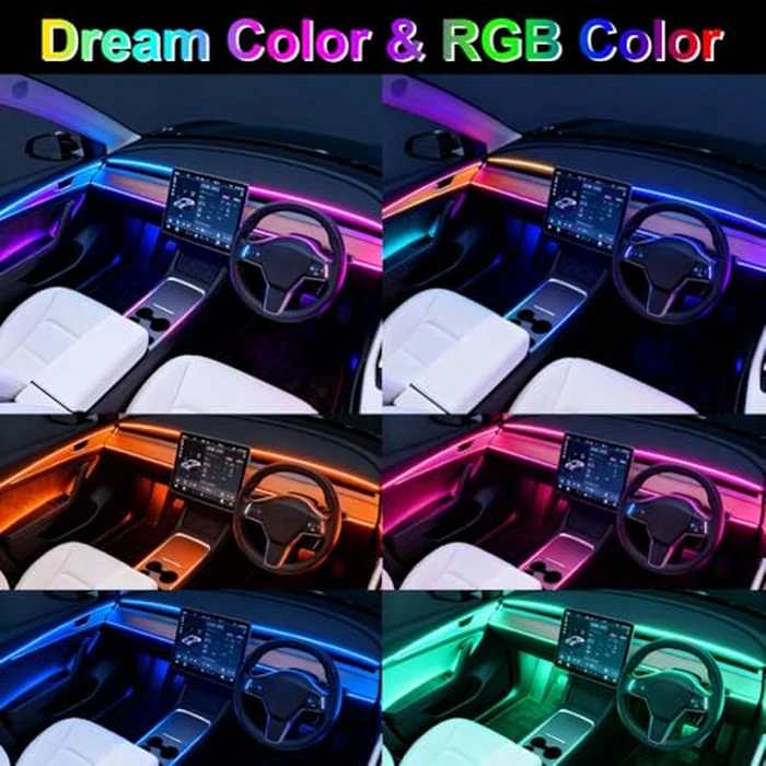 Acrylic Interior Car LED Lights with Remote and Wireless APP 6 in 1,Ambient Lighting Kits Fiber Optic Strip LEDs,16 Million Colors Music&DIY Function by TEKSHINNY - Image 2