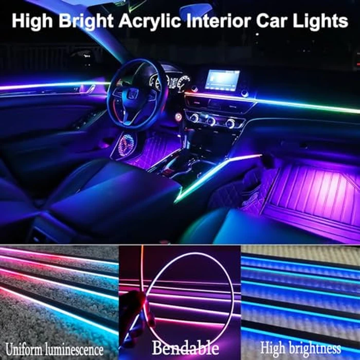 Acrylic Interior Car LED Lights with Remote and Wireless APP 6 in 1,Ambient Lighting Kits Fiber Optic Strip LEDs,16 Million Colors Music&DIY Function by TEKSHINNY - Image 3