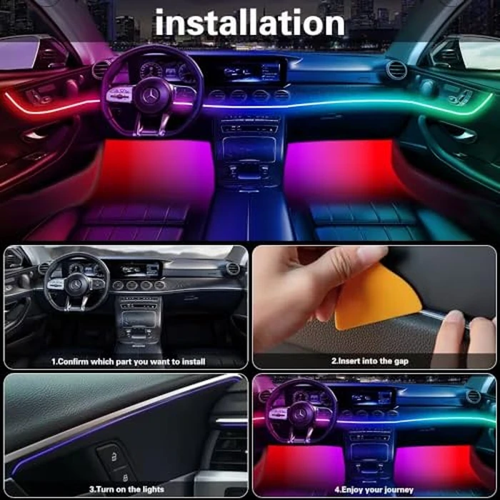 Acrylic Interior Car LED Lights with Remote and Wireless APP 6 in 1,Ambient Lighting Kits Fiber Optic Strip LEDs,16 Million Colors Music&DIY Function by TEKSHINNY - Image 6