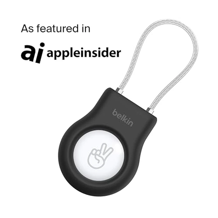Belkin Apple AirTag Secure Holder w/Wire Cable, Scratch-Resistant AirTag Case w/Allen Key Locking System, Protective AirTag Keychain Accessory for Keys, Luggage, Pets, & More - Black/White (4-Pack) by Belkin - Image 1
