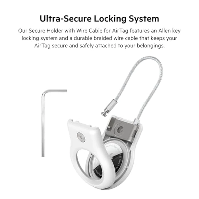 Belkin Apple AirTag Secure Holder w/Wire Cable, Scratch-Resistant AirTag Case w/Allen Key Locking System, Protective AirTag Keychain Accessory for Keys, Luggage, Pets, & More - Black/White (4-Pack) by Belkin - Image 2