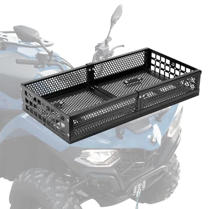 KEMIMOTO ATV Front Cargo Basket, ATV Front Rack Basket with Steel Mesh Surface, ATV Luggage Carrier Compatible with Grizzly Fourtrax Kawasaki, Universal for Golf Cart Tractor 33" L x14.5 W x5.1 H by KEMIMOTO - Used - Good condition