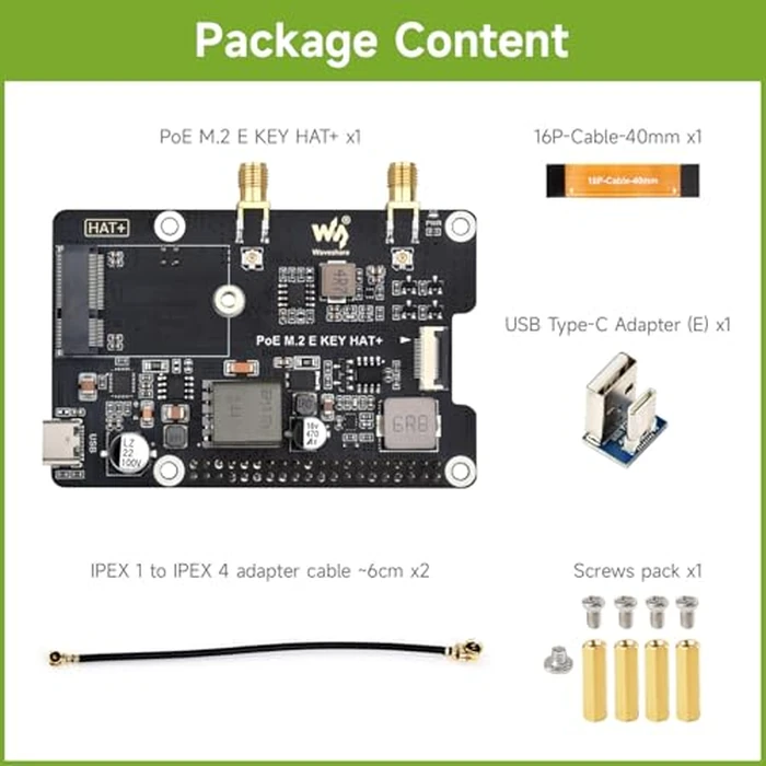 Waveshare PCIe to M.2 E Key Adapter with PoE Function, Compatible with Raspberry Pi 5, Support NGFF (M.2 E Key) Wireless NIC, Raspberry Pi 5 PCIe HAT by waveshare - Image 2