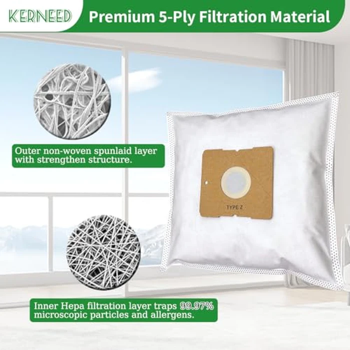 8 Pack Type Z HEPA Vacuum Bags for Riccar Moonlight, Pizzazz, Sunburst & Simplicity Jill, Jack, Snap Vacuum Cleaners, Part RZH-6/SZH-6 by Kerneed - Image 4