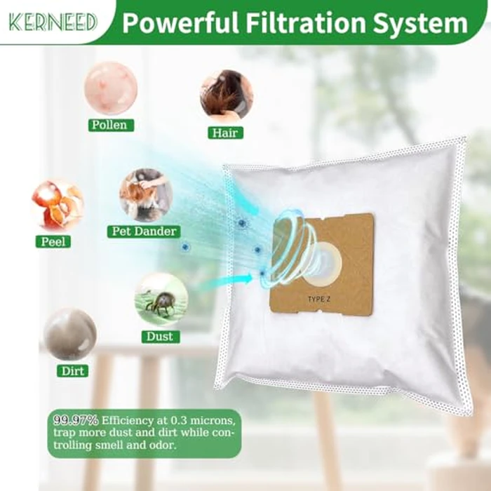 8 Pack Type Z HEPA Vacuum Bags for Riccar Moonlight, Pizzazz, Sunburst & Simplicity Jill, Jack, Snap Vacuum Cleaners, Part RZH-6/SZH-6 by Kerneed - Image 5