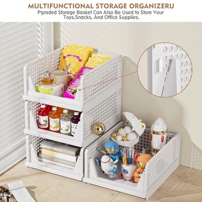 SNSLXH 5 Pack Stackable Closet Storage Basket, Multifunctional & Foldable Closet Organizer for Bathroom Kitchen Laundry Room Wardrobe Storage, Space-Saving Clothes Storage Drawer Organizer, White by SNSLXH - Image 7