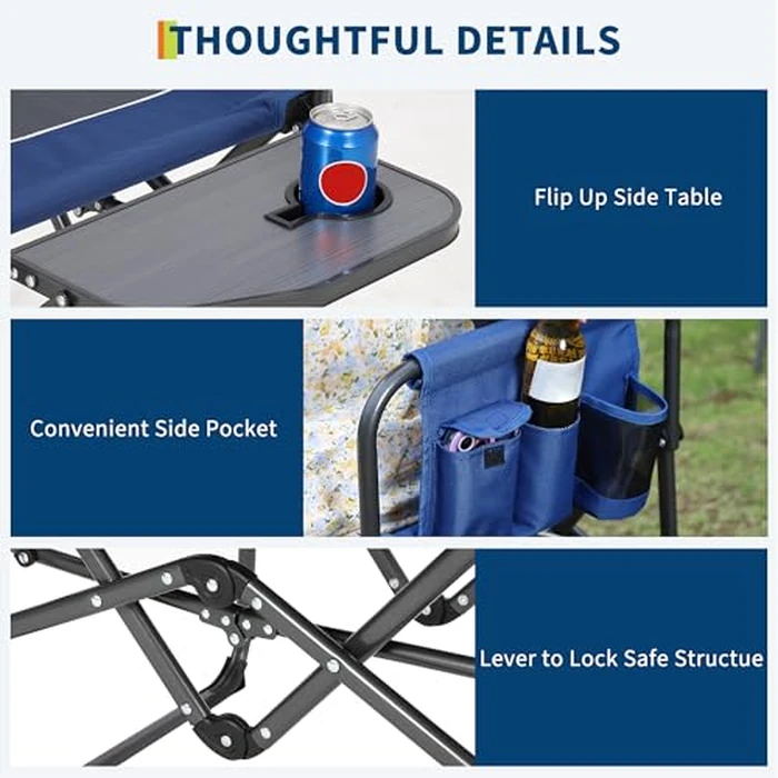 GarveeLife Oversized Directors Camping Chair, Portable Folding Chair for Adults Support 400 lbs, Heavy Duty Lawn Chair with Side Table, for Camping, Sports, Picnic, Beach, Fishing, Blue by GarveeLife - Image 3