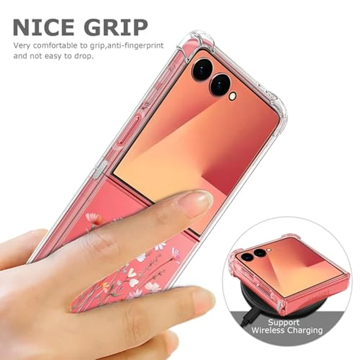 GREATRULY Floral Clear Case for Samsung Galaxy Z Flip 7 for Women Girls,Pretty Phone Cover for Galaxy Z Flip7,Flower Design Cute Pattern Slim Flexible Drop Proof Protective TPU Bumper Case,FL-37 by GREATRULY - Image 6