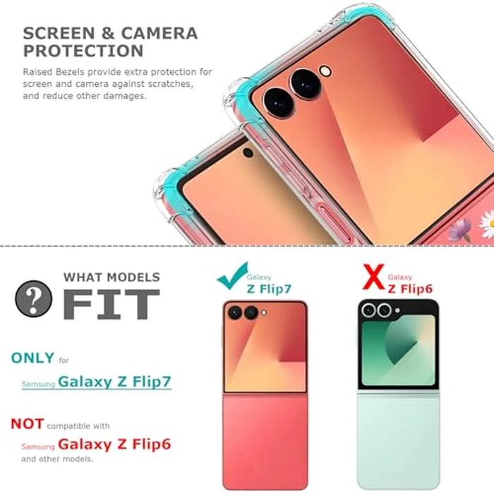 GREATRULY Floral Clear Case for Samsung Galaxy Z Flip 7 for Women Girls,Pretty Phone Cover for Galaxy Z Flip7,Flower Design Cute Pattern Slim Flexible Drop Proof Protective TPU Bumper Case,FL-37 by GREATRULY - Image 7