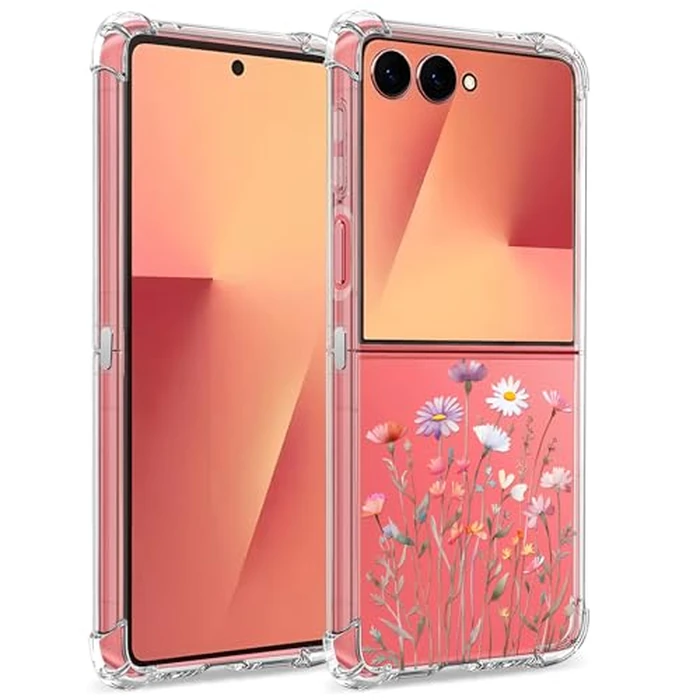 GREATRULY Floral Clear Case for Samsung Galaxy Z Flip 7 for Women Girls,Pretty Phone Cover for Galaxy Z Flip7,Flower Design Cute Pattern Slim Flexible Drop Proof Protective TPU Bumper Case,FL-37 by GREATRULY - Image 8