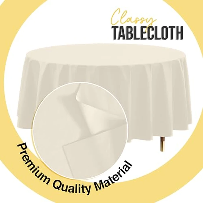 Exquisite 66% Thicker Premium Ivory Round Tablecloth 0.5 Mil 6 Pack Plastic Table Cloth Disposable 84 Inch Round Plastic Tablecloth Won't Tear Easily Like Cheap Thin Brands by Exquisite - Image 3