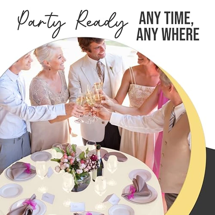 Exquisite 66% Thicker Premium Ivory Round Tablecloth 0.5 Mil 6 Pack Plastic Table Cloth Disposable 84 Inch Round Plastic Tablecloth Won't Tear Easily Like Cheap Thin Brands by Exquisite - Image 4