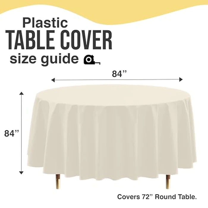 Exquisite 66% Thicker Premium Ivory Round Tablecloth 0.5 Mil 6 Pack Plastic Table Cloth Disposable 84 Inch Round Plastic Tablecloth Won't Tear Easily Like Cheap Thin Brands by Exquisite - Image 5