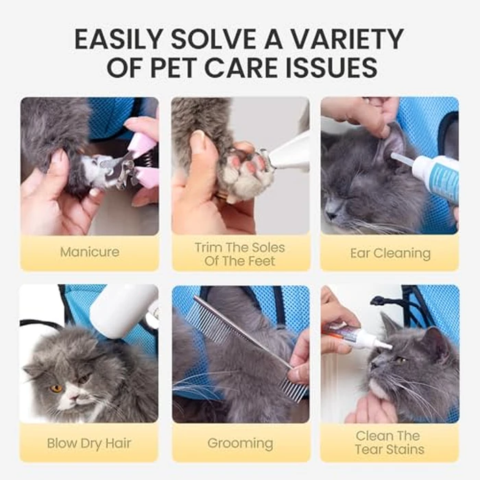 Pet Grooming Hammock for 5-11 lbs Pets, Door-Hook Hanging with Adjustable Height & Full Straps, Machine Washable with 1 Tool Bag Included Blue by MIFNRO - Image 3